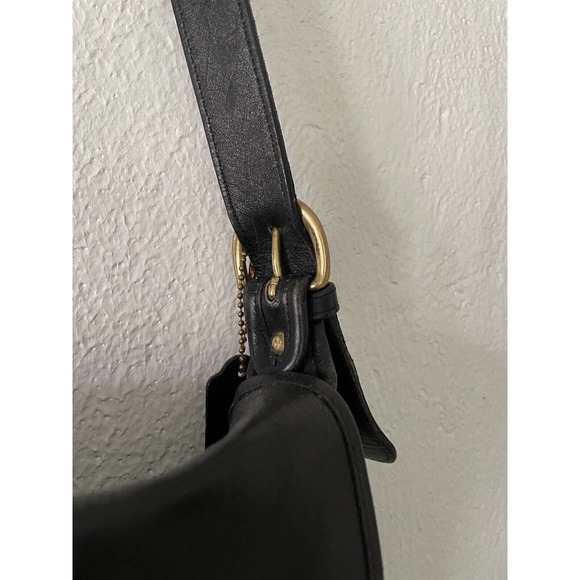 Vintage Coach Flap Messenger Crossbody Leather Womens Med Black Leather Strap - Picture 4 of 12